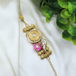 Bird Design Gold Plated Bracelet with Kundan & Pink Stone Detailing – Ethnic Jewelry - Libasaa.com