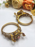 Traditional Gold-Plated Temple Kada Bangles with Pink & Kundan Stones – Bridal Jewelry - Libasaa.com