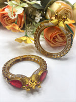 Antique Gold-Plated Peacock Kada Bangles with Red Stones & CZ – Bridal Temple Jewelry - Libasaa.com