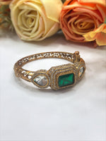 Antique Gold-Plated Bangle with Mint Green Stone & Kundan Detailing – Heritage Collection - Libasaa.com