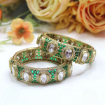 Openable Green Kundan Meenakari Bangles β Gold-Tone Bridal Jewelry Pair - Libasaa.com