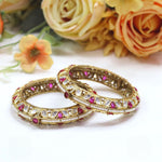 Openable Gold-Tone Kundan Bangles with Red Stone β Bridal & Festive Jewelry Pair - Libasaa.com