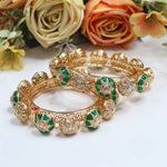 Openable Exquisite Gold-Plated Kundan & Green Meenakari Bangle Set (Pair) - Libasaa.com