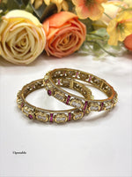 Openable Polki Style Gold-Toned Bangle Kada Set with Ruby and Emerald Accents - Libasaa.com