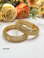Dazzling Full-Stone Polki Openable Bangles (Gold Tone) - Libasaa.com