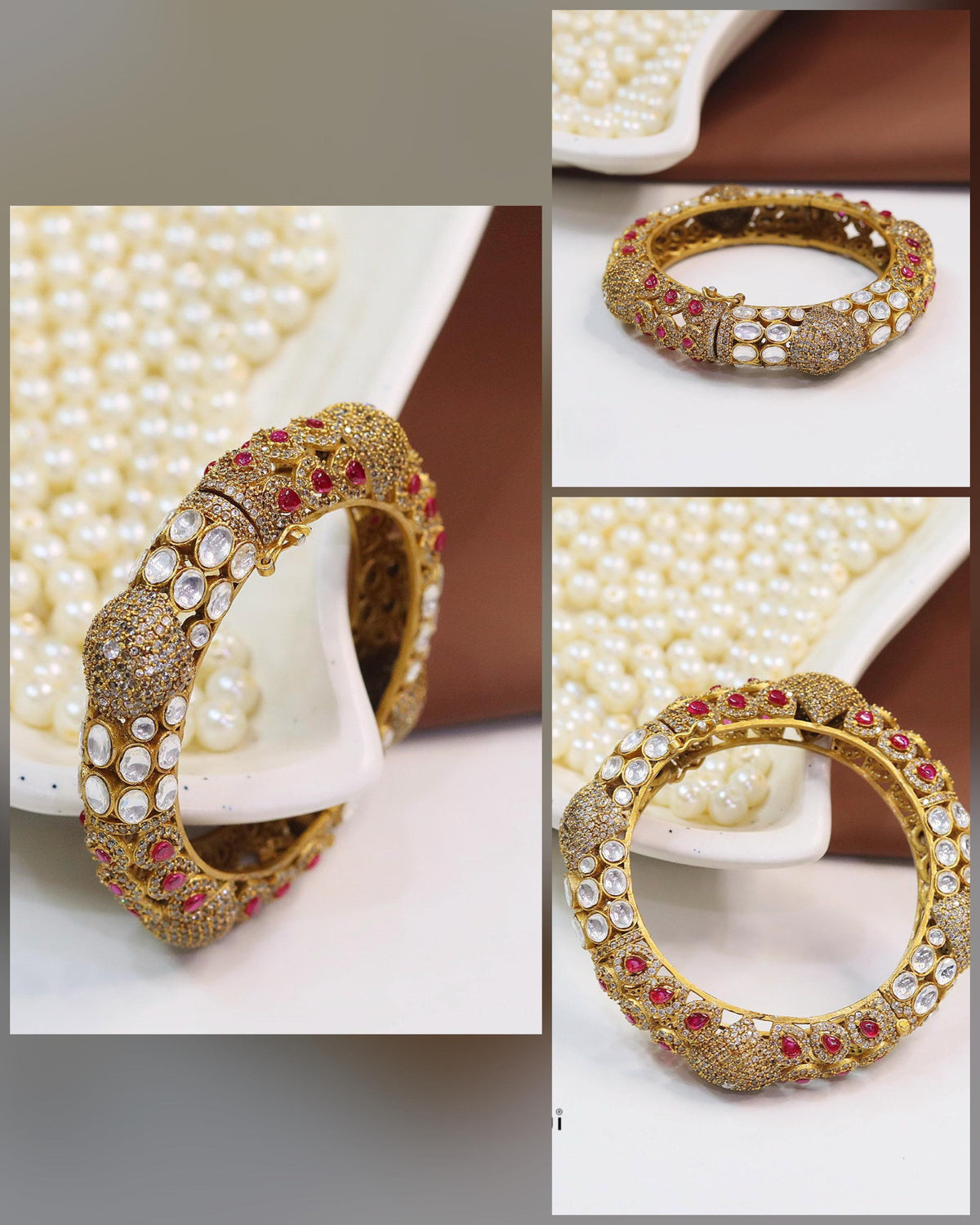 Elegant Openable Kundan Polki Kada with Emerald Stones – Royal Heritage Collection - Libasaa.com