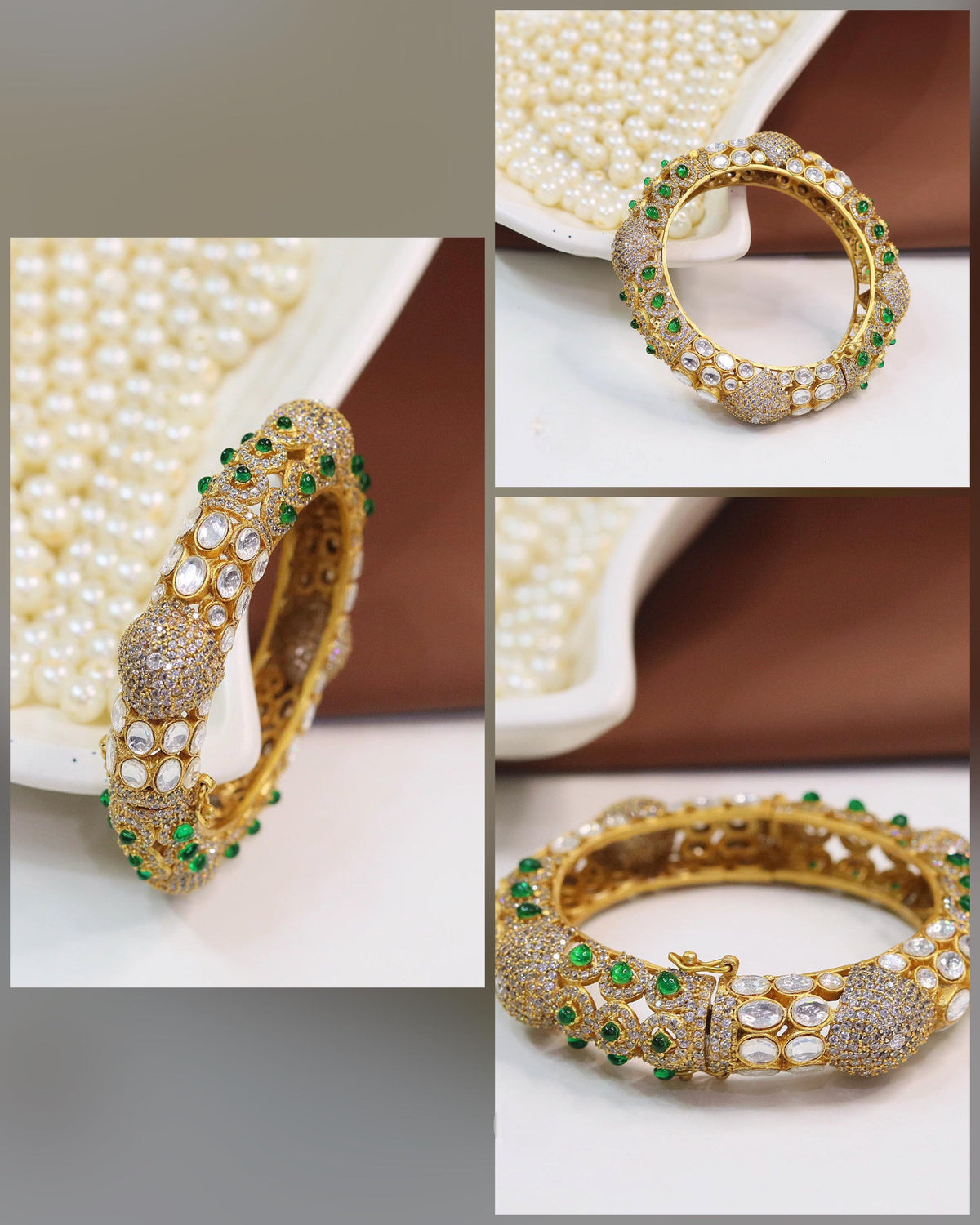 Elegant Openable Kundan Polki Kada with Emerald Stones – Royal Heritage Collection - Libasaa.com