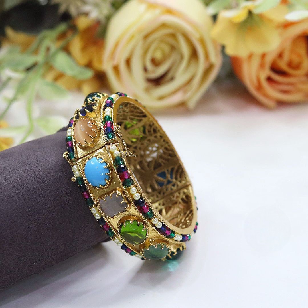 Royal Multi-Stone Openable Kada – Handcrafted Heritage Elegance - Libasaa.com