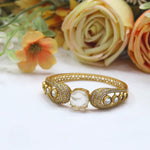 Royal Gold-Plated Openable Kada with Purple Stone and CZ Accents - Libasaa.com