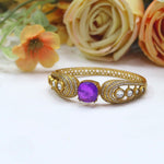 Royal Gold-Plated Openable Kada with Purple Stone and CZ Accents - Libasaa.com