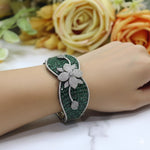 Openable Green Gemstone Floral Diamond Bracelet Kada - Libasaa.com