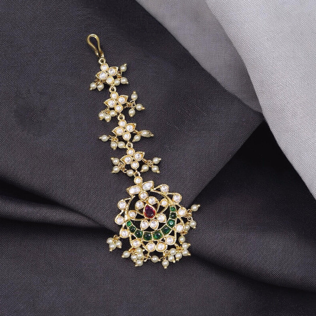 Multicolor Festive Stone Work Maangtikka For Women - Libasaa.com