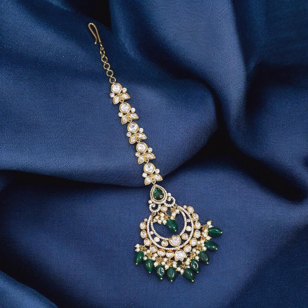 Pakistani Green Traditional Wedding Maangtika For Women - Libasaa.com