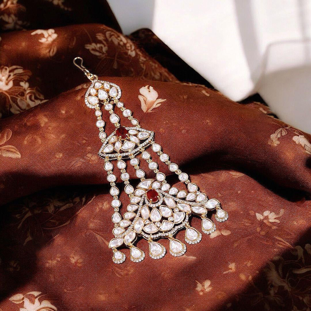 Multi Layered Stone Work Indian Maangtikka For Wedding - Libasaa.com