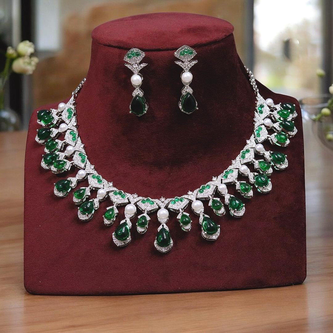 Exquisite Silver Plated Teardrop Indian Wedding Necklace Earrings Set For Women - Libasaa.com