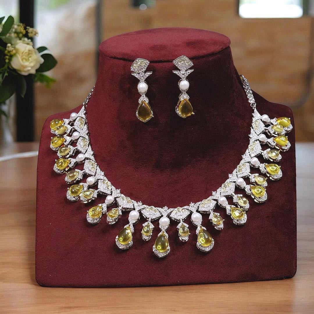 Exquisite Silver Plated Teardrop Indian Wedding Necklace Earrings Set For Women - Libasaa.com