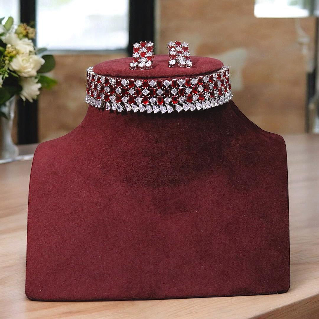 Jaipuri Silver Plated Festive Choker Earrings Jewelry Set For Women - Libasaa.com