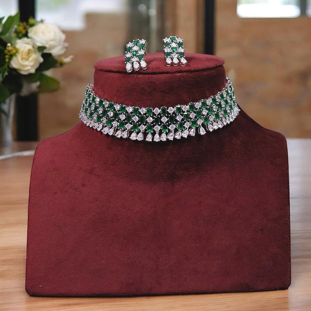 Jaipuri Silver Plated Festive Choker Earrings Jewelry Set For Women - Libasaa.com