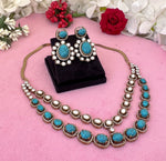 Pakistani Royal Layered Polki Work Necklace Earrings For Wedding - Libasaa.com