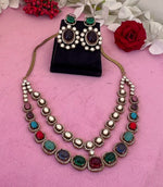 Pakistani Royal Layered Polki Work Necklace Earrings For Wedding - Libasaa.com