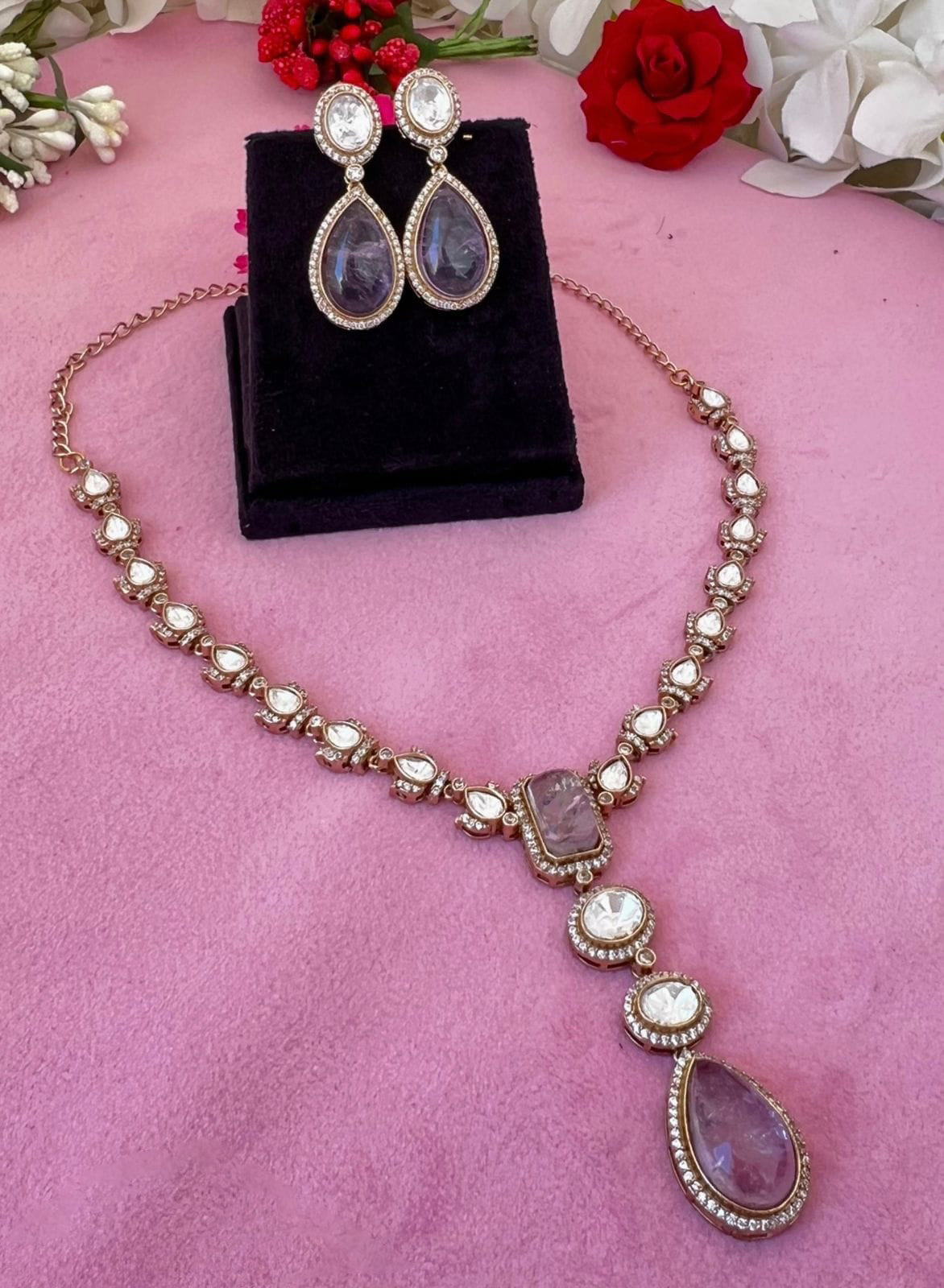 Bollywood Inspired Teardrop Polki Statement Necklace Set For Women - Libasaa.com
