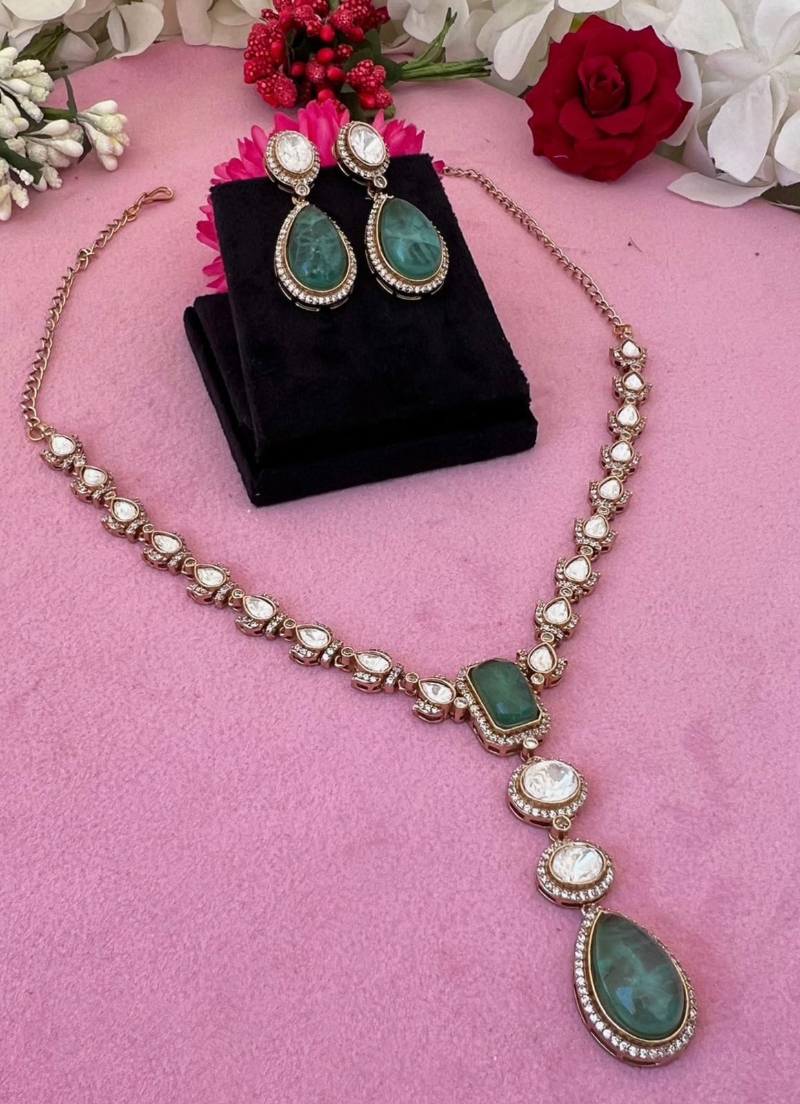 Bollywood Inspired Teardrop Polki Statement Necklace Set For Women - Libasaa.com