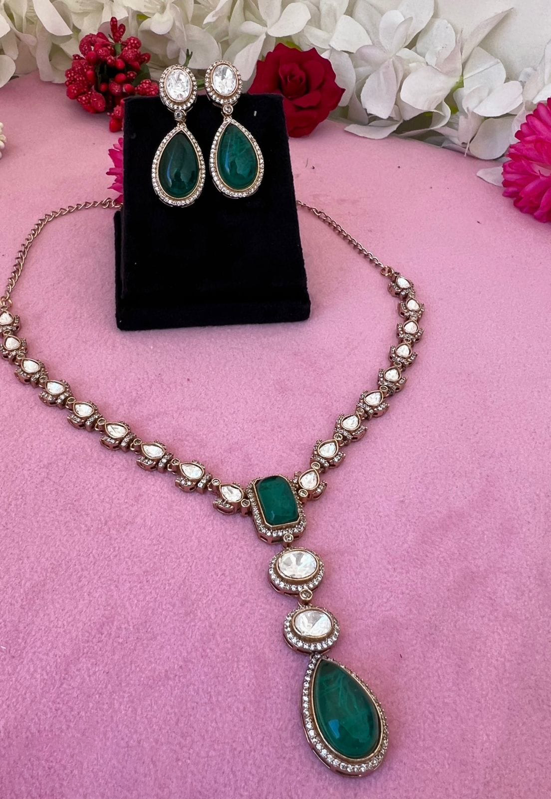 Bollywood Inspired Teardrop Polki Statement Necklace Set For Women - Libasaa.com