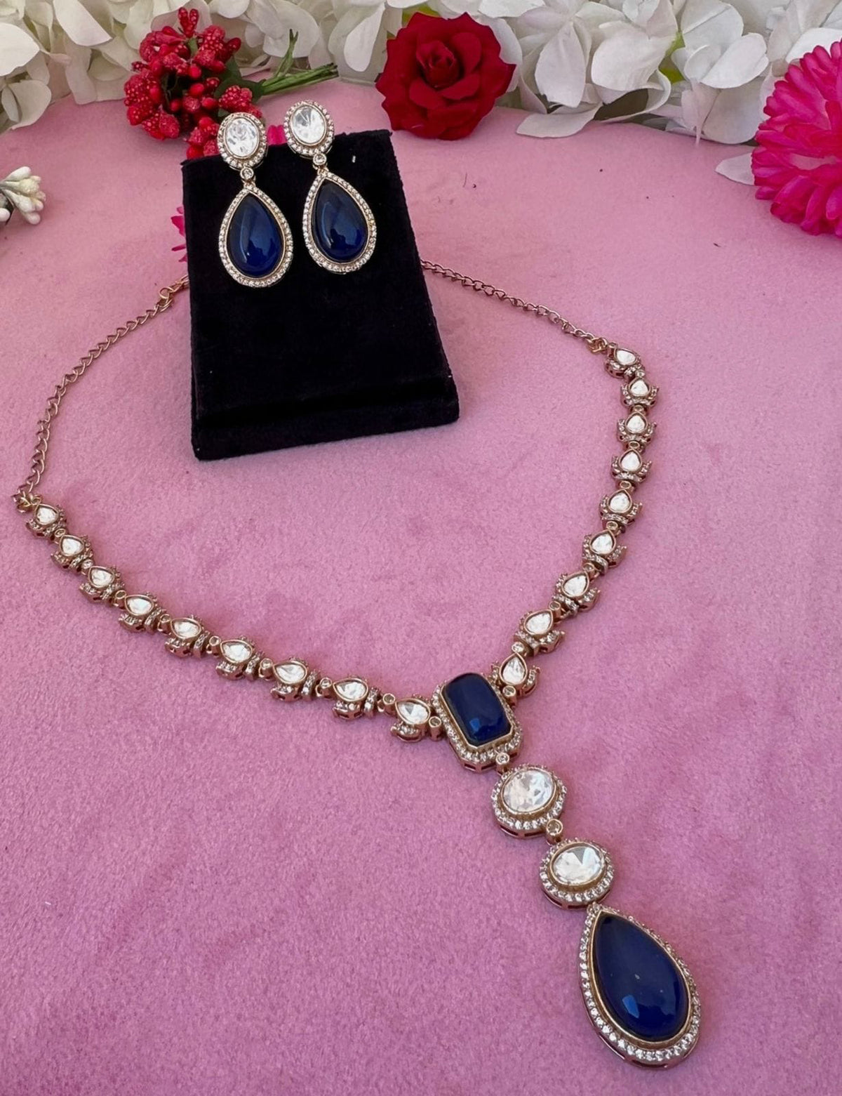 Bollywood Inspired Teardrop Polki Statement Necklace Set For Women - Libasaa.com