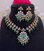 Pakistani Flower Design Polki Necklace Earrings Set For Women - Libasaa.com