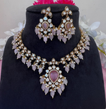 Pakistani Flower Design Polki Necklace Earrings Set For Women - Libasaa.com