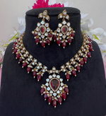 Pakistani Flower Design Polki Necklace Earrings Set For Women - Libasaa.com
