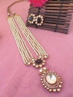 Jaipuri Multi Layer Polki Stone Work Ethnic Necklace Earrings Set - Libasaa.com