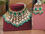 Indian Green Flower Design Polki Choker Earrings Set For Women - Libasaa.com