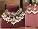 White Floral Polki Choker Earrings Set For Wedding - Libasaa.com