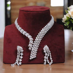 Indian Wedding Stylish Silver Necklace Earrings Set For Women - Libasaa.com
