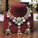 Crafted Drop Round Shaped Wedding Choker Jhumki Set For Women - Libasaa.com