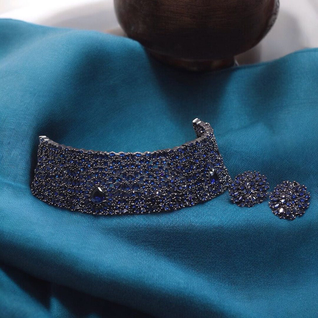 Stud Style Indian Wedding Choker Flower Earrings Set For Women - Libasaa.com