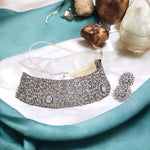 Alia Bhatt Inspired Silver Choker Floral Earrings Set - Libasaa.com