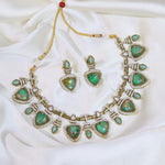 Pakistani Gold Tone American Diamond Choker Earrings Set For Wedding - Libasaa.com