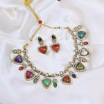 Pakistani Gold Tone American Diamond Choker Earrings Set For Wedding - Libasaa.com