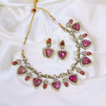 Pakistani Gold Tone American Diamond Choker Earrings Set For Wedding - Libasaa.com