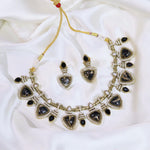 Pakistani Gold Tone American Diamond Choker Earrings Set For Wedding - Libasaa.com