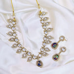 Jaipuri Cubic zirconia Stone Work Neclace Earrings Set For Wedding - Libasaa.com