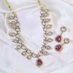 Jaipuri Cubic zirconia Stone Work Neclace Earrings Set For Wedding - Libasaa.com