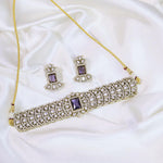 Floral Design AD Choker Earrings Indian Jewelry Set For Women - Libasaa.com