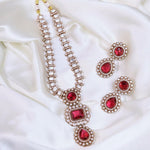 Punjabi CZ Silver Tone Necklace Matching Earrings Set For Wedding - Libasaa.com