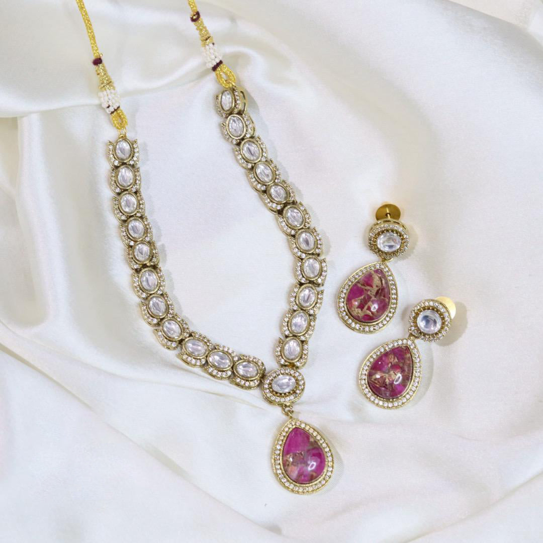 Festive Teardrop Necklace Earrings Pakistani Jewelry Set For Women - Libasaa.com