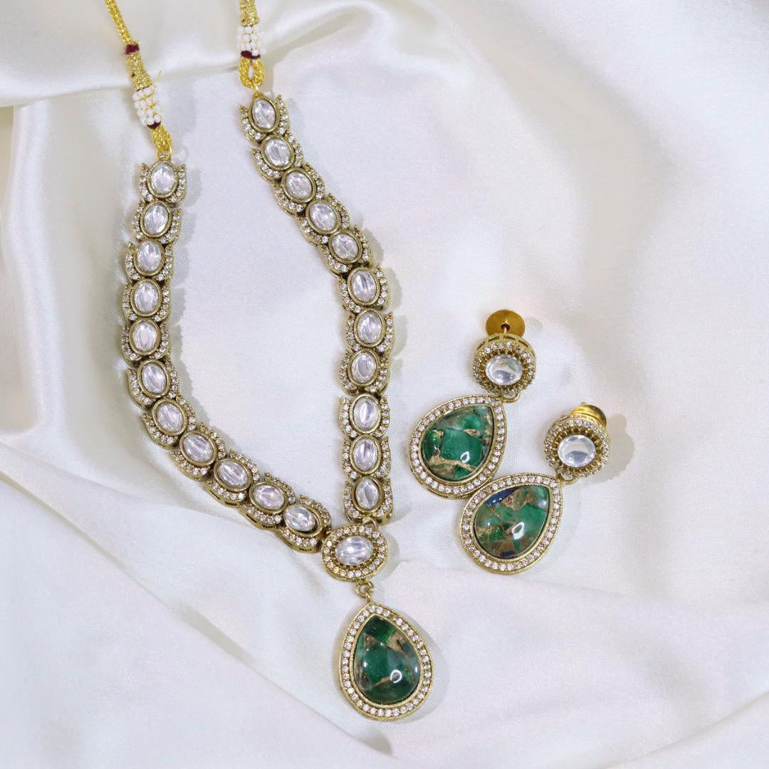 Festive Teardrop Necklace Earrings Pakistani Jewelry Set For Women - Libasaa.com