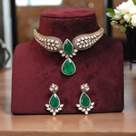 Jaipuri Teardrop Moissanite Kundan Necklace Earrings Set For Wedding - Libasaa.com