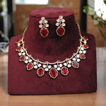 Pakistani Flower Design Polki Choker Kundan Earrings Set For Wedding - Libasaa.com